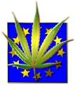 uno scherzoso stemma europeo con una foglia di marijuana al centro